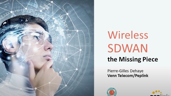The opening slide from a presentation on SD-WAN and wireless connectivity, featuring a photo of a scientist